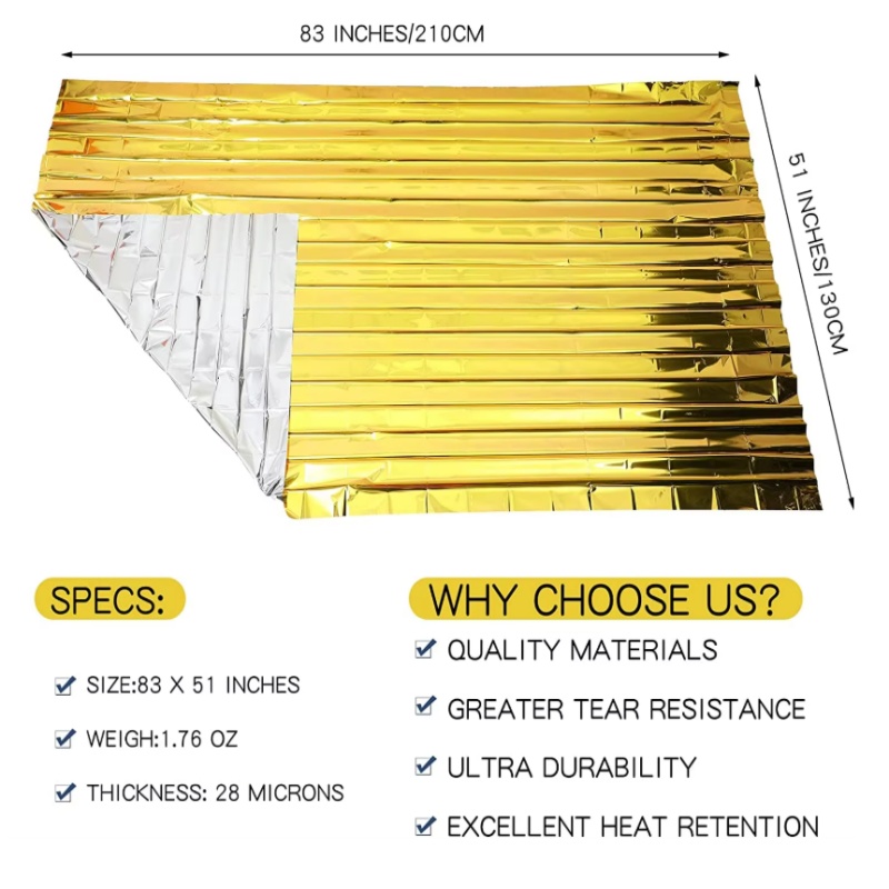 Survival Blanket Reflective - Altın-Gümüş Mylar Termal Hayatta Kalma Battaniyesi
